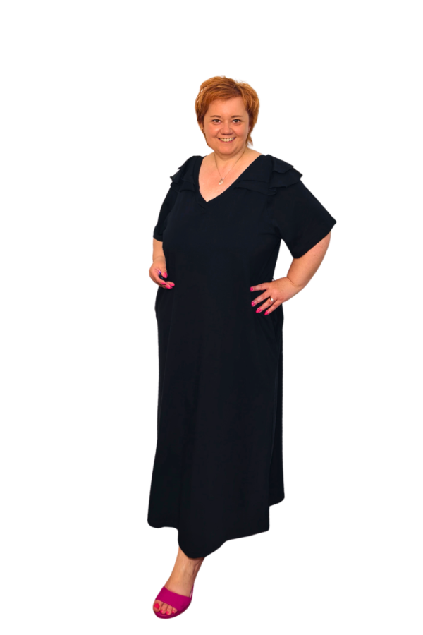 Plus size šaty s volánmi na rukávoch a mašľou vzadu - žlté a čierne